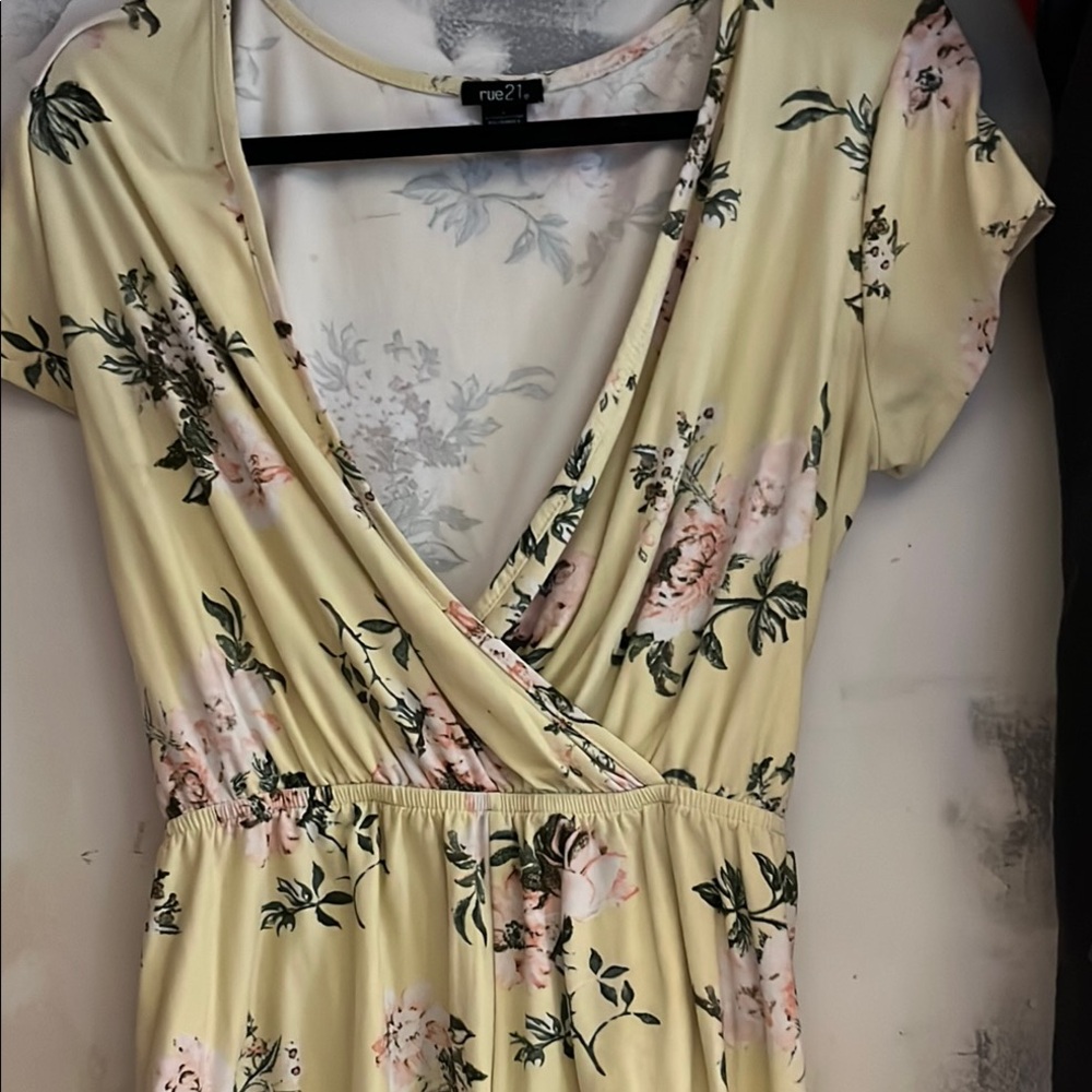 Rue21 Yellow Pink Flutter Sleeve Midi Romper